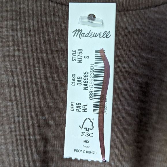Madewell NWT Sheer Ribbed Mockneck Tee sz S in Heathered Flax - Picture 8 of 10